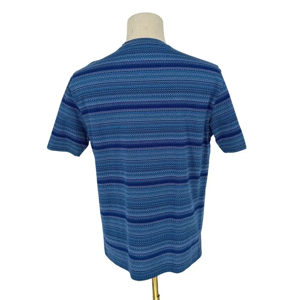 Robert Graham Short Sleeve Knit Crew Neck OSWALD Royal Navy Geometric Stripe  M